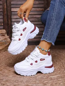 White platform casual shoes designed for women, featuring a non-slip thick sole, breathable and comfortable, suitable for daily wear, dates, and street style outfits, versatile and durable for all seasons.