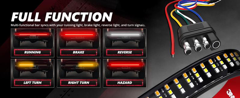 DIBMS 60 Inch Triple Row LED Tailgate Light Bar, Waterproof, 12V DC, Full Function Brake, Reverse, Amber Turn Signal, Universal Fit for Pickup, Trailer, SUV, RV, Van,Triple Row LED Work Light Strips, Triple Row Universal LED Tailgate Light Bar