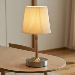Bedside Night Light with Soft Pleated Shade and Modern Brushed Nickel Base for Cozy Home Lighting Ideal for Bedside Use home office use