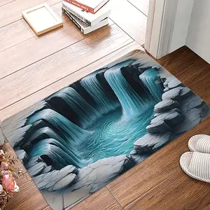 1 Piece of 2D Flat Optical Illusion Waterfall Pool Print Decoration Welcome Door Mat Soft Kitchen Floor Mat Floor Mat Living Room Decoration Carpet Suitable for Indoor and Outdoor Home Decoration Decorative Area Rug