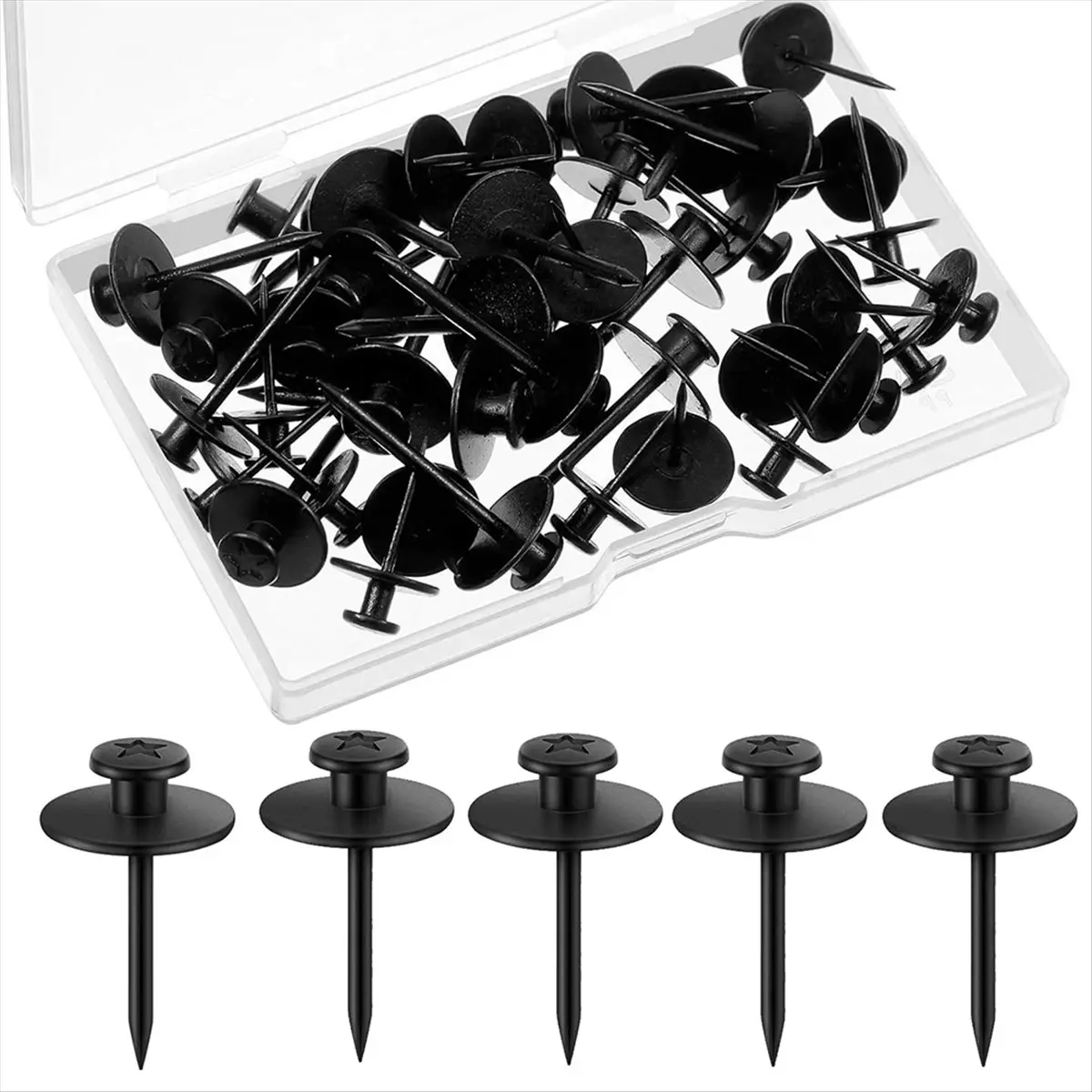 50-Pcs Zinc Alloy Hangable Double-Headed Traditional Picture Hangers Nail Pack, Rust-Proof Small-Head Nails Thumb Tacks Push Pins Decorative Wall Hooks with Storage Box, Firm Fix for Automotive & Motorcycle Wheel/Rim Accessory Display (Black, 1 Box)