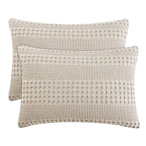 PHF 100% Cotton Waffle Pillow Shams Standard Size, 2 Pack 20" x 26" Soft Skin-Friendly Pillowcases, No Filling, Aesthetic Woven and Breathable Waffle Weave Pillow Case Covers for Bed, Oatmeal