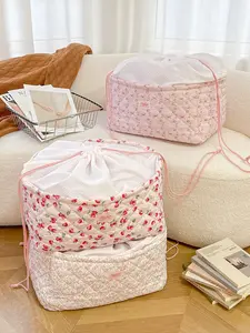 Large Capacity Floral Print Drawstring Storage Basket, Portable Foldable Laundry Bin for Kids, Ideal for Toys, Clothes, and Bedding, Laundry Basket Organizer