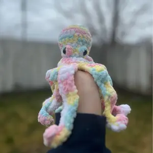Hand crocheted pastel rainbow drift the octo
