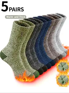 Men Women Warm Lined Socks, Thick Padding Mid-Calf Design, Ideal for Cold Weather, Sporty Style, Geometric Pattern, All Seasons