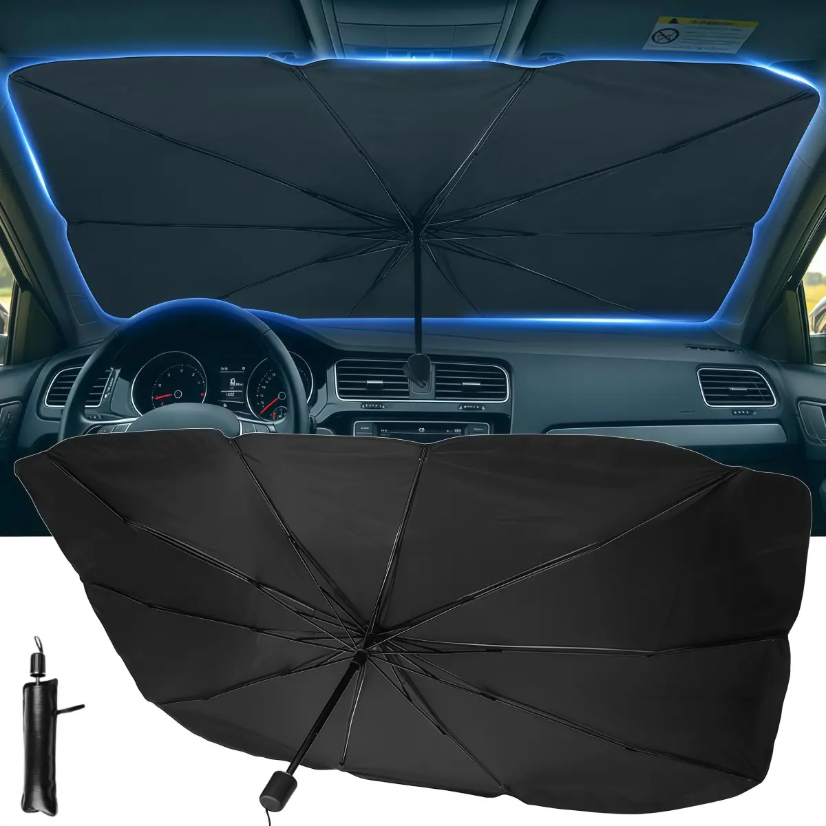 [2026 Upgrade] Windshield Sun Shade Umbrella, Foldable Car Front Window Sunshade with Titanium Silver Coating, Blocks UV Rays & Heat Insulation, Keeps Car Cool, Fits Sedan Truck Pickup SUV RV