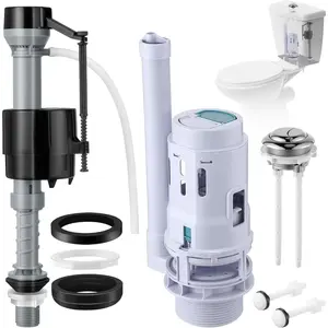 1 Pack 3 Inch Universal Toilet Tank Replacement Kit, Include Dual Flush Valve with Push Button, Toilet Fill Valve, Bowl Gasket and Plastic Bolts, Tank Parts Replacement for 2-Piece