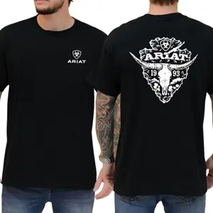 Retro Ariat Men's Bull Skull Short Sleeve Graphic T-shirt, Ariat Shirt, Soft Fabric Shortsleeve Shirt