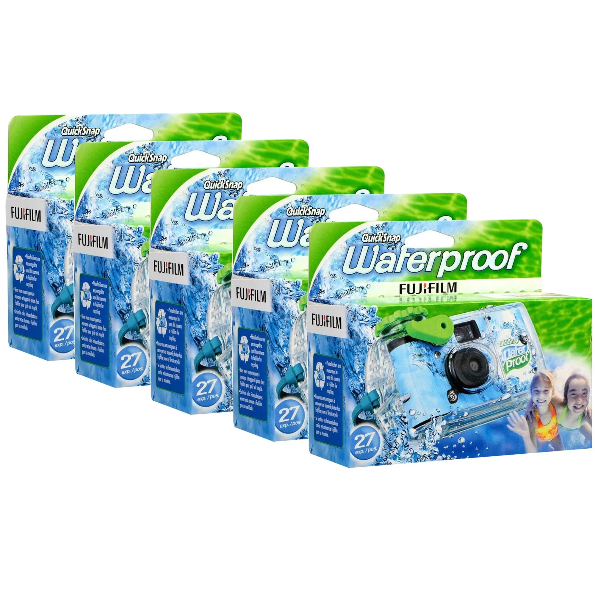 5-Pack Fujifilm QuickSnap 800 Waterproof Disposable 35mm Film Camera - 27 Exposures Each