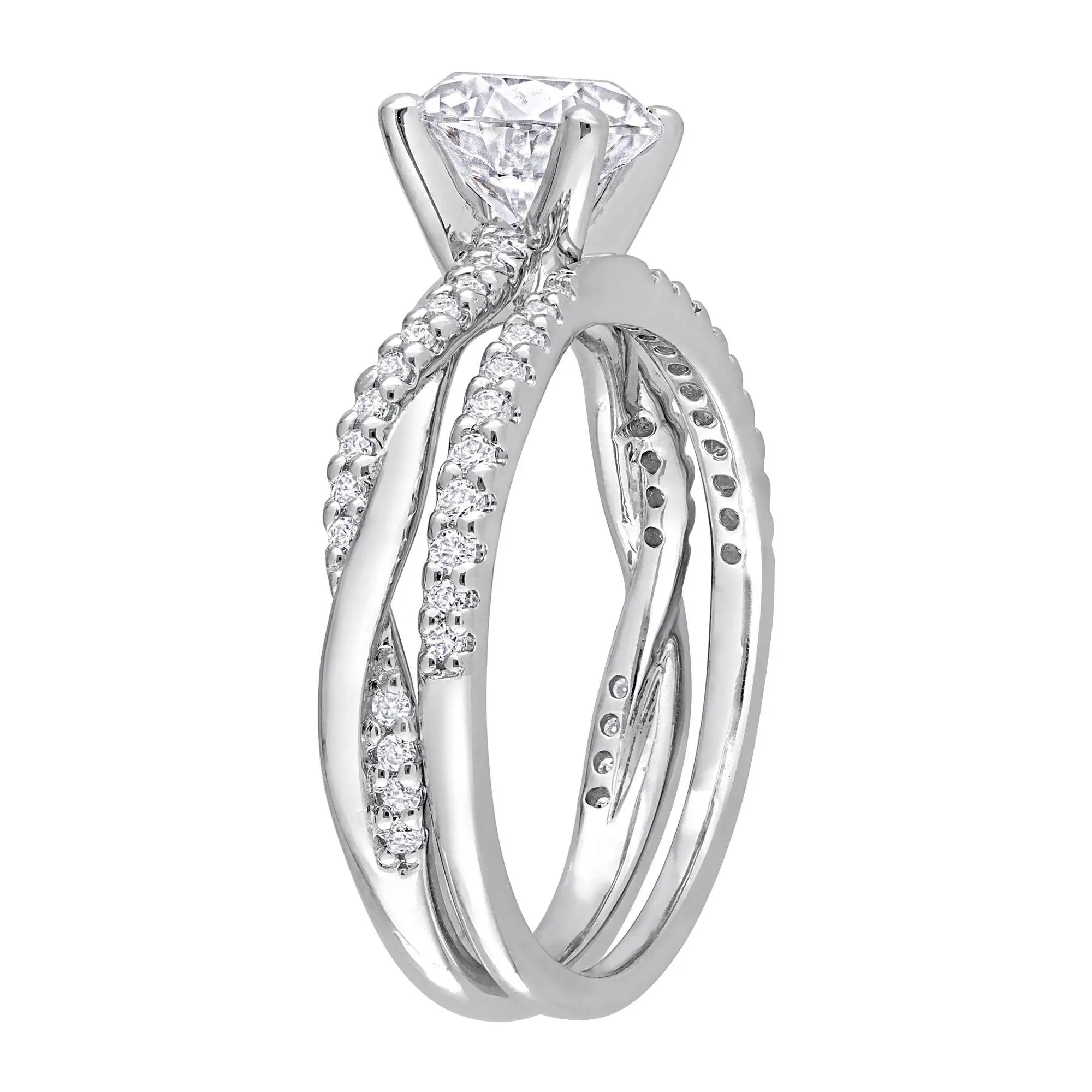 MoissanIce Moissanite 1.60 cttw Crossover Engagement Ring