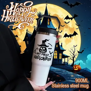 Halloween Pumpkin Head 30oz Insulated Cup with Straw, Stainless Steel Coffee Mug, Perfect Halloween Gift for Men & Women