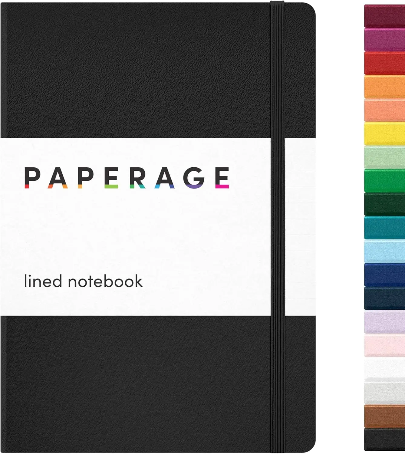Paperage Lined Journal Notebook, Black, 160 Pages, Medium 5.6 x 8 inches, 100 GSM Thick Paper, Hardcover