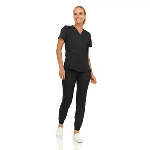 MediChic Scrubs for Women's V-Neck Scrub Set with Six Pocket Cargo Jogger Pants with 4-Way Stretch
