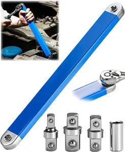 Offset Extension Wrench, 15Inch Zero Degree Ratchet Tight Reach Wrench Extender, Socket Wrench Tool with Square Drive Adapters (1/2", 1/4", 3/8"), Universal Extensions Wrench for Small Place