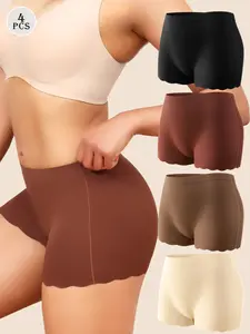 4 Pcs High-Waisted Seamless No Show Boyshorts Underwear for Women, Wavy Edge Soft Boxer Panties, Sizes S-Xxl, Comfortable and Stylish