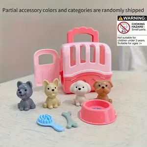 Cute 8-Piece Dog Doll House Role Play Set, Random Colors, Includes Dogs, Cages, Accessories & Brush, Perfect Imaginative Play Toy for Kids Aged 3-6
