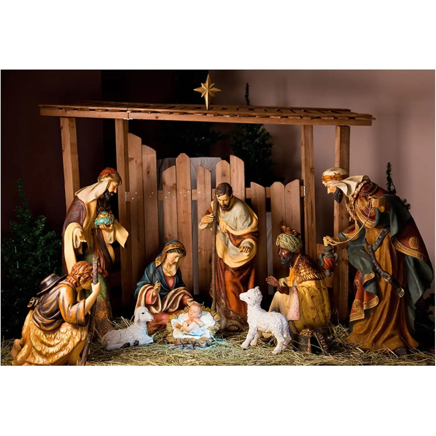 7x5ft Christmas Manger Scene Photography Backdrop Holy Night Nativity Photographic Background Merry Xmas Portrait Photobooth
