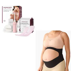 Momcozy Complete Care Bundle: Black XL Belly Band + Postpartum Recovery Kit. 24/7 support from pregnancy to recovery with essentials!