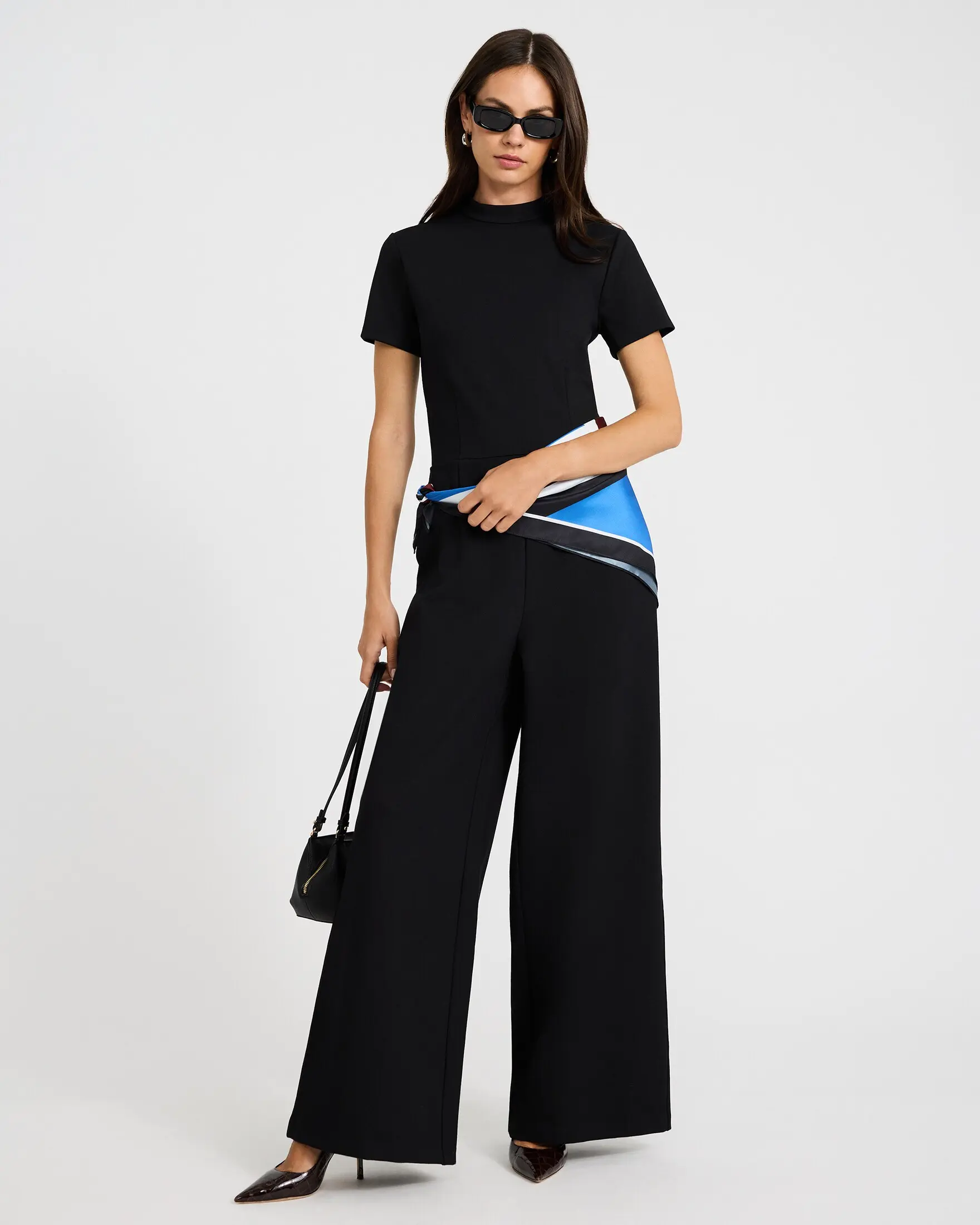 Express Mock Neck Wide Leg Jumpsuit with Pockets in Signature Ponte