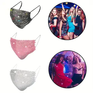 JewelryWe 3-Pack Glitter Mask Face Mask: Bing Rhinesne Openwork Half Face Mask Decorative Costume Mask for Cosplay Party Carnival Nightclub, Best for Christmas