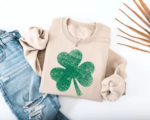 Distressed Shamrock Adult Sweatshirt - Classic Fit Crewneck with Bold Clover Graphic for St Patrick's Day Celebrations - Hello Handpressed