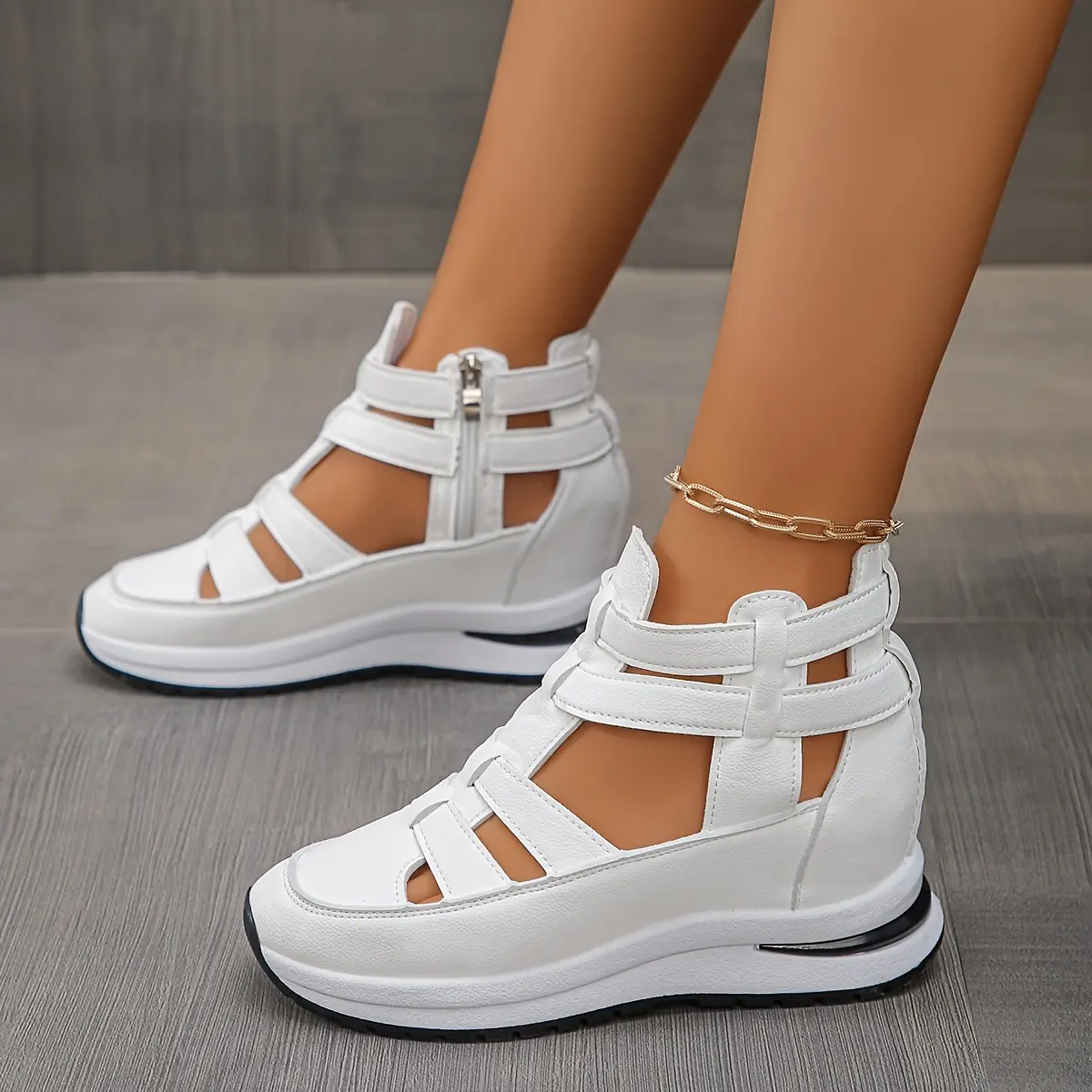 Women's Fashion Wedge Sandals - Lightweight, Comfortable Soft-Soled Footwear with Side Zipper, Ideal for Formal Occasions & Travel Walking Shoes