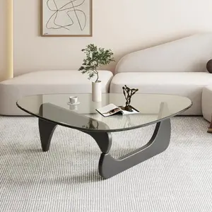 Triangle Coffee Table in Walnut Mid Century Modern Solid Wood Base and Triangle Clear Glass Coffee Table for Living Room Low Minimalist Tea Table Coffee Tables 36  256  16 Black Transparent