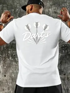 Darts Enthusiast Exclusive Print T-Shirt, Loose Fit Short Sleeve, Casual Style, Perfect for Daily Wear