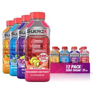 SueroX Zero Sugar Electrolyte Drink Variety Pack: Orange, Blueberry, Grape, Strawberry. Sugar-Free Hydration & Recovery with 8 Ions & Electrolytes. Zero Calorie Sports Drink,  21.3 Fl Oz, 12-pack