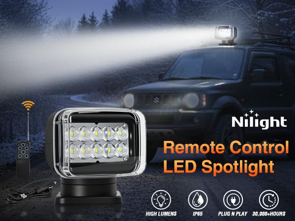 Nilight Magnetic Marine Boat Light Remote Control LED Spotlight 50W 4800LM 12V-24V 360° Rotating for Yachts Truck SUV UTV Tractors Offroad Hunting Search