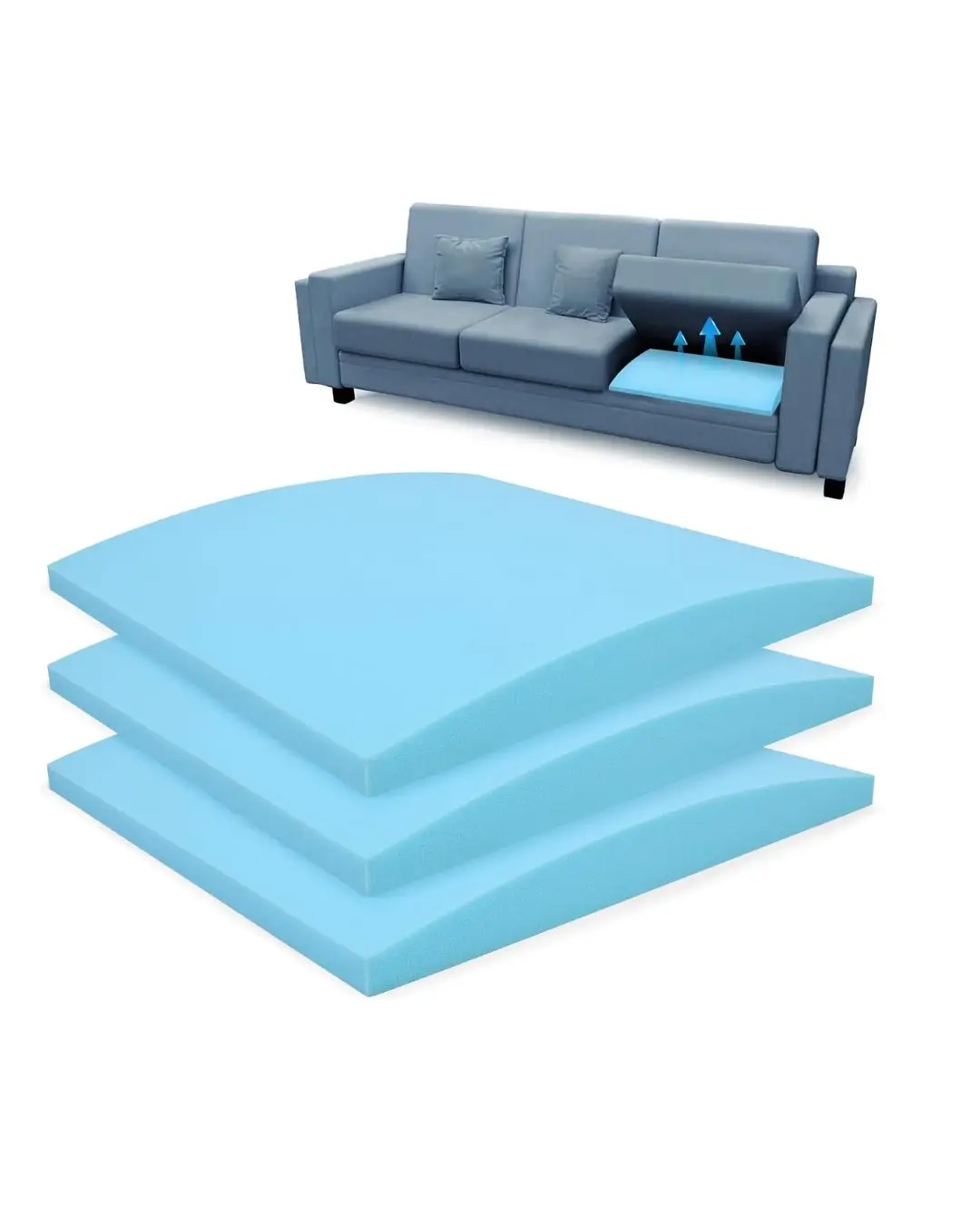 BUYUE Sagging Furniture Fix Cushion, Support Pad for Sofas, Couches, Recliners High Density Foam Replacement Parts，DIY Repair Cuttable (20x 20x 2 Blule, 3 PCS)