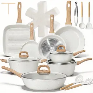25 Pcs Pots and Pans Set, Nonstick, Healthy Non-Toxic, Large Capacity, Induction Compatible, Cooking Set with Frying Pans & Saucepans, PFAS/PTFE/PFOA Free, Cream White