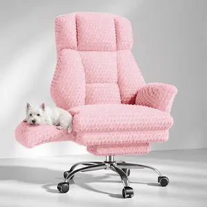 【summer garden】HOMRELEXA Big and Tall Office Chair, Flip Armrests for Pets & Cross Legged Sitting, Executive Ergonomic Computer Gaming Chair with Foot Rest, Rose Velvet Wide Seat Reclining Desk Chair, summergarden