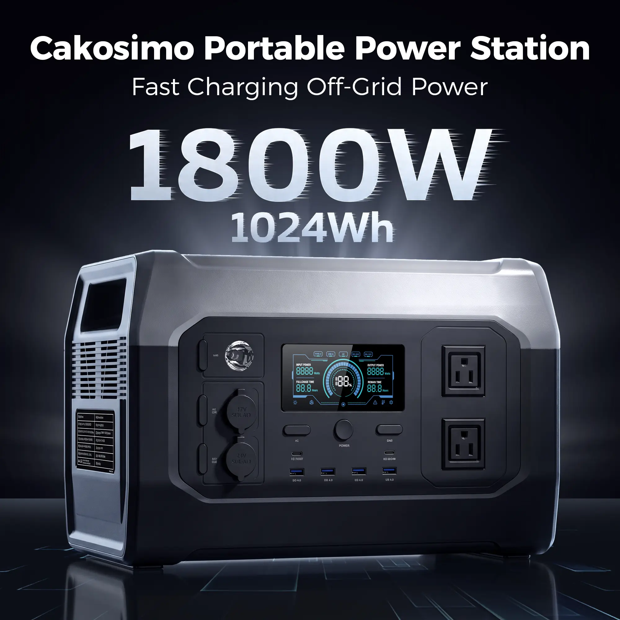 CTOLITY XP1000 1800W Portable Power Station with LiFePO4 Battery 1024Wh Full Charge in 1 Hour 1600W AC/100W USB-C Output Solar Generator for Home Back Up Power Camping Travel RVs Emergencies Power Bank lfp battery