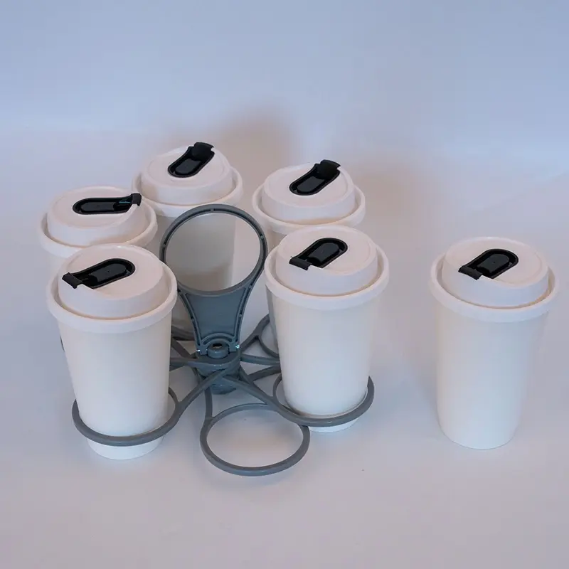 Portable Folding Rotating Party Wine Glass Coffee Cup Holder, 6 Slots Organized Plastic Handheld Drink Carrier With Handle, Drink Holders, Beverage Utensil, Travel-Friendly Design, Foldable