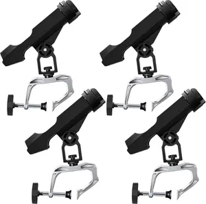 4 count Fishing Boat Rods Holder 360  Adjustable Folding Fishing Pole Holders with Large Clamp Opening for Boat Trolling Holder Pole Stand Rack Rod Bracket for Kayak Canoe Dock