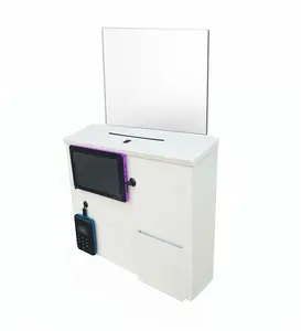 FixtureDisplays® Credit Card Processing Donation Box Tithing Collection Box Charity Fundraising W/ Acrylic Header Clear Sign Holder 16977+16800-NF