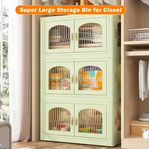 [Clearance]RaybeeFurniture 1/2/3/4/5 Layer Plastic Storage Bin with A Lid, Stackable Storage Containers with Wheels, Foldable Storage Boxes, Closet Organizers for Living Room,Office,Dorm,Kitchen