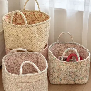 Floral Foldable Storage Basket, Cotton Fabric Collapsible Laundry Hamper, Large Capacity Woven Design, Machine Washable Decorative Bin for Clothes, Toys & Blankets, Car Trunk & Backseat Organizer, Bedroom Bathroom Living Room Home Organization