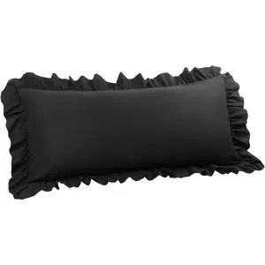 PiccoCasa Brushed Ruffle Body Pillowcases, Soft Breathable Pillow Covers with Envelope Closure, 4inch Hem Microfiber Long Pillow Case 20"x48" Black