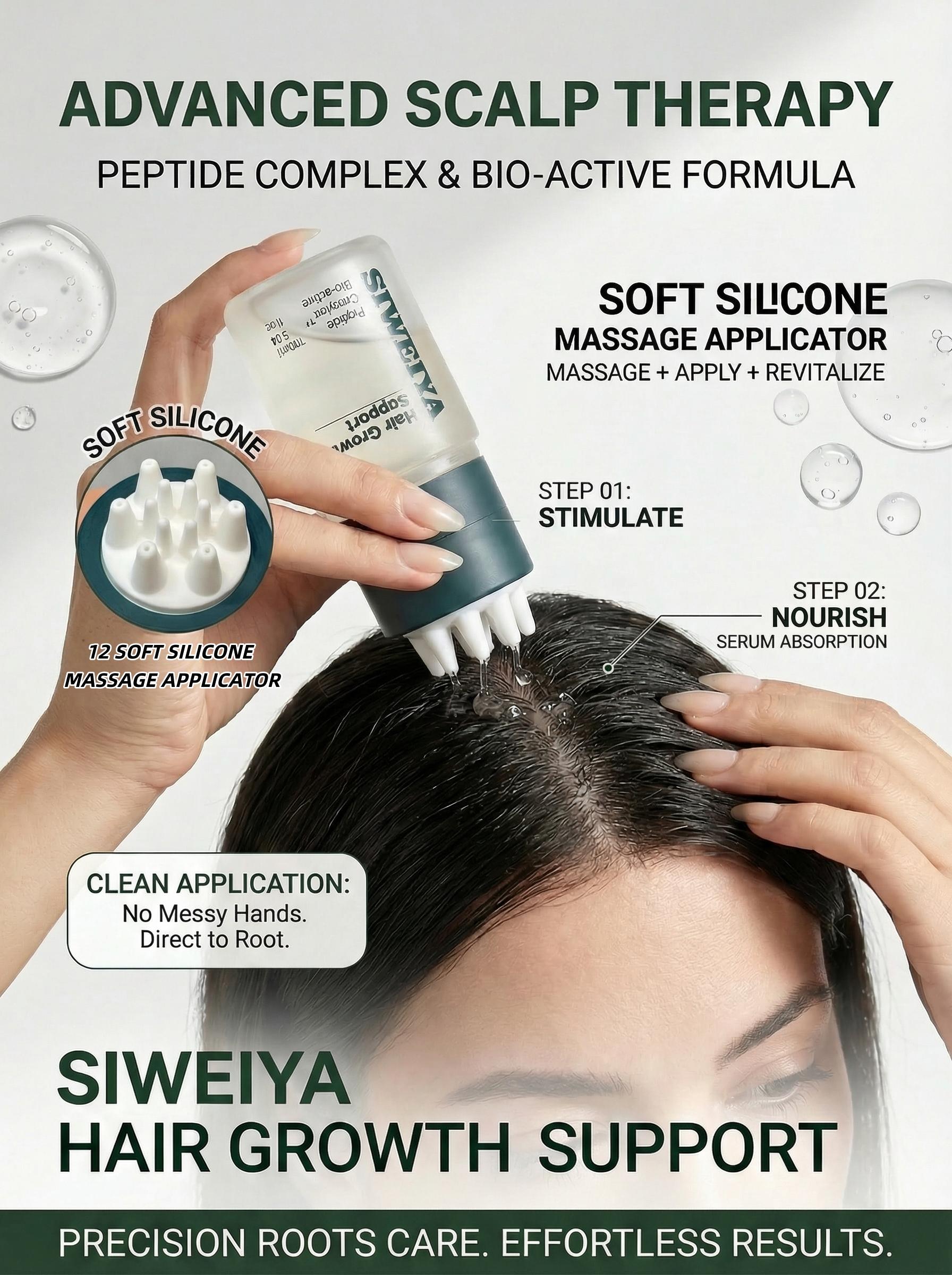 Korean Hair Growth Scalp Serum  with Built-in Scalp Massager— Peptide Complex Formula for Thinning Hair, Supports Fuller-Looking Strands, Plant-Based Bio-Active Care to Strengthen Roots & Soothe Scalp, Scalp Care Product. Haircare product, 100 ml