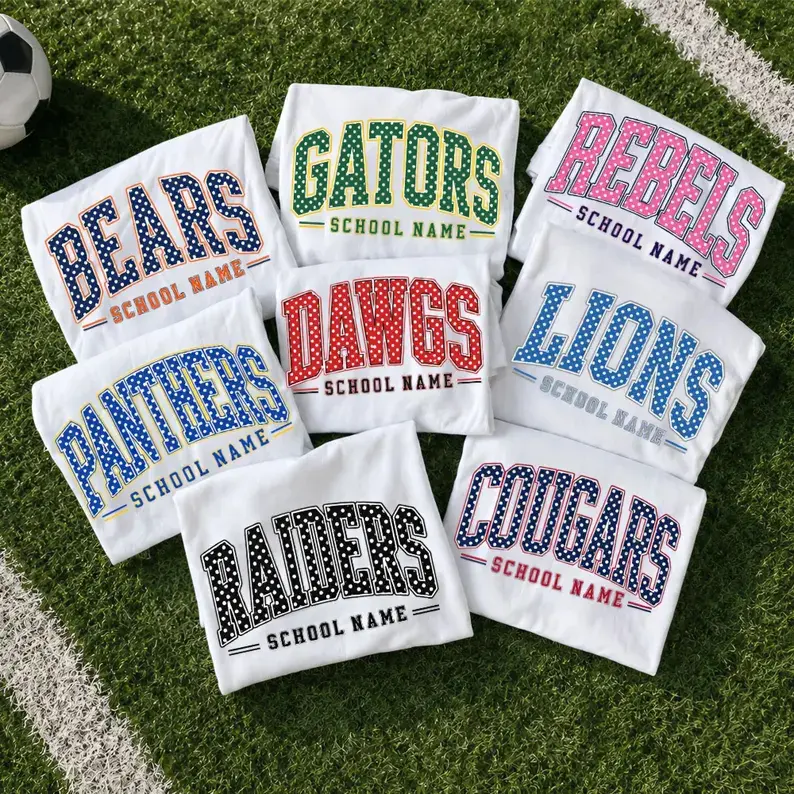 [Pls note] Custom School Spirit Shirt, Personalized School Name Tee, Football Baseball Softball Hockey Team Shirt, Polka Dot Girly Game Day Tee, Shirt for men