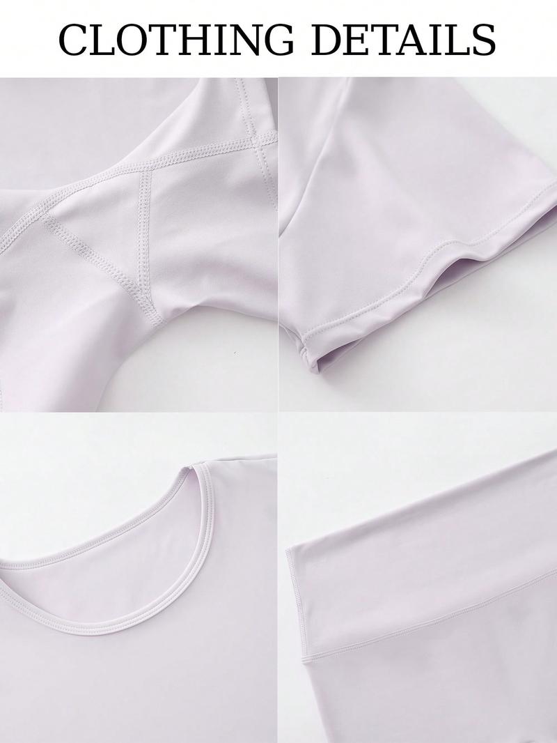 2 Piece Set Of Women's Solid Color Round Neck T-Shirt, High Waisted Cycling Shorts Sports Suit, Tight Short