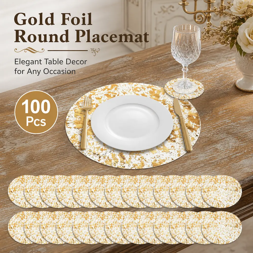 100-Pack Disposable Glam Round Tableware Placemats Set - 13in Metallic Foil Mesh Table Doilies, Durable Ultra-Thin for Wedding, Home Dining, Easy Cleanup