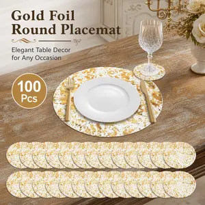 100 Pack Disposable Silver,Gold Placemats – 13 Inch Round Metallic Foil Mesh Table Doilies, Ultra-Thin & Elegant for Wedding, Birthday, Party, Home Dining – Easy Cleanup