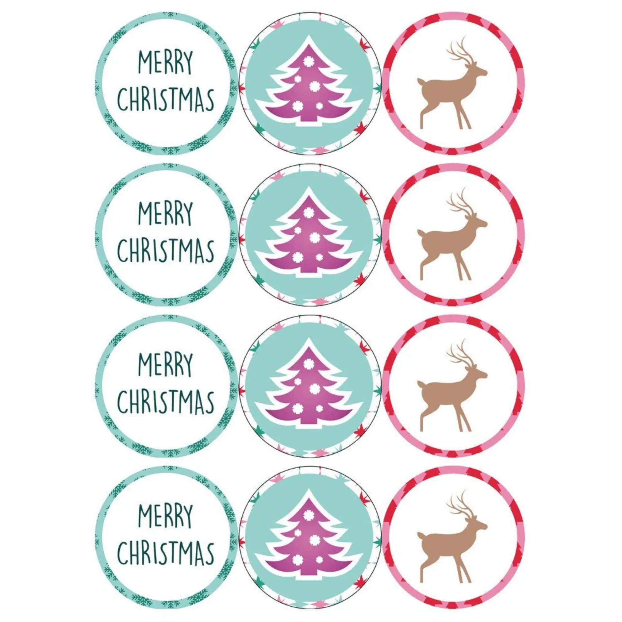 set of 12 pre cut edible images for desserts, drink toppers, choose your size- Pink Christmas, Happy holidays