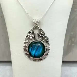 Intricate Labradorite Sterling Silver Pendant