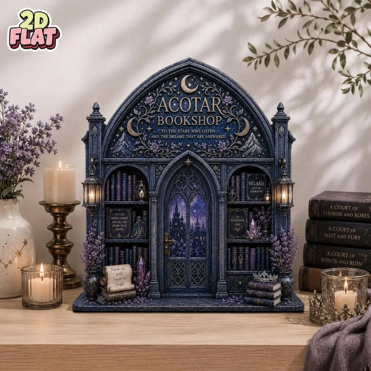 ACOTAR Bookshop Wooden Block Decor, Velaris Fantasy Bookshelf Shelf Sitter, Book Lover Gift, Night Court Inspired Decor