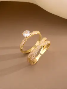 Elegant Women's Wedding Rings Set, Copper Alloy & Artificial Zircon Jewelry, Geometric Cross Design, Party Accessories