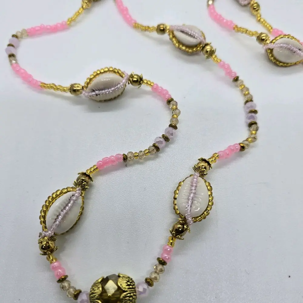 Orisha Obba-Ochosi-Oggun-Las 2 aguas Collar with Caracoles Adorned and Gold Accents for Traditional Wear